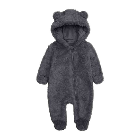 Povozer Newborn Infant Baby Boys Girls Winter Coat Warm Fleece Hooded Romper Outwear(Dark Gray,9-12 Months)