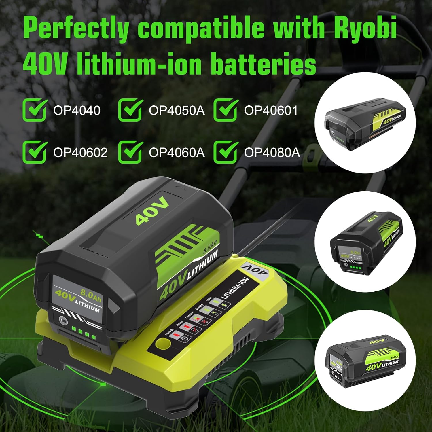 1 Pack 40 Volt 6000mAh OP40601 Battery Replacement for Ryobi 40V Battery Compatible with Ryobi 40V Lithium ion Battery OP4026 OP40602 OP4050A OP4040 OP4030 OP4050