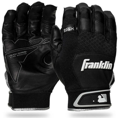 UPC: 0025725505142 | Franklin Sports Shok-Sorb X Batting Gloves – Black/Black – Adult Large