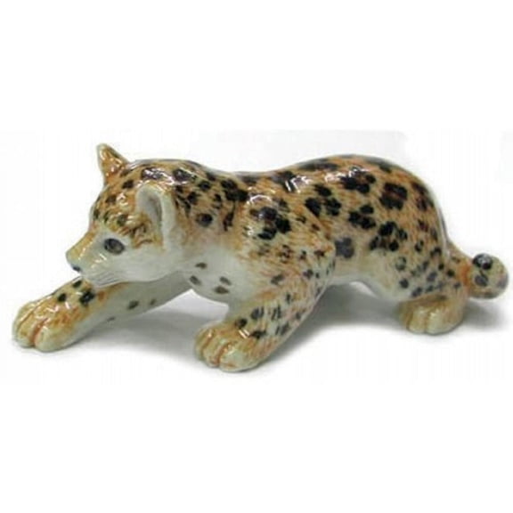 Northern Rose Leopard Cub Stalking Hand-painted - Home Decor Animal Decorative Figurine Birthday Gift - Miniature Porcelain Figurine