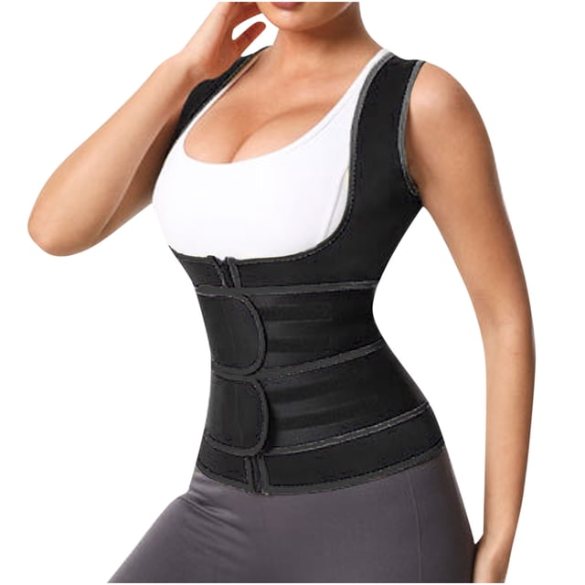 fajas para mujer body con control de barriga cinturones de moda corsé deportivo con chándal peto túnica elegante odeerbi odb-5 Shapewear negro, vista frontal 3/4 centrada que muestra corsé sin mangas con cierre frontal visible y paneles de compresión en el abdomen; tejido liso de poliéster, corte entallado para uso diario, consultar tabla de tallas antes de comprar.