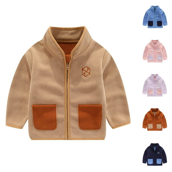 Fall Saving! HVOBTTY Toddler Zipper Jacket, Kids Fall and Winter Coats, Kids Casual Color Warm Block Fleece Zipper Jacket Blue, 4-5Years