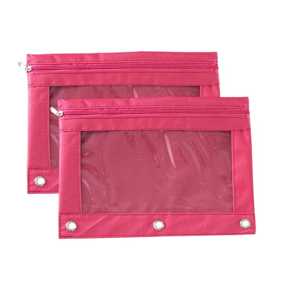 2-Pack B5 Pencil Cases - 3-Hole Punch Zippered Pen Bags with Clear Pocket, Durable Cloth Binder Pouches Organization Supplies