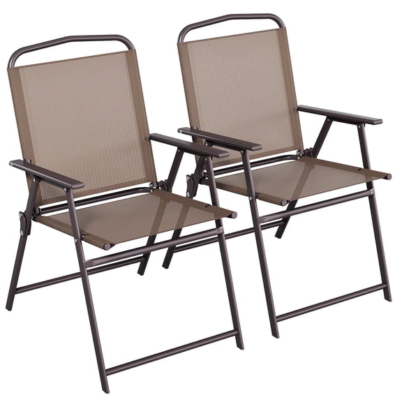 Arlopu Patio Folding Chairs Set of 2, Outdoor Dining Lawn Chairs w/ Breathable Textilene & Armrests, All Weather for Deck, Garden, Pool, Yard & Camping