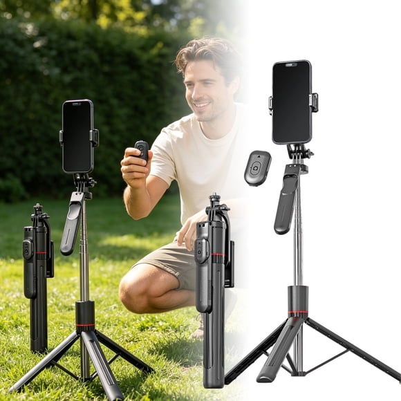 Outdor Portable Travel Selfie Stick With Remote And Secure Mount Holder For Stable Hands Recording