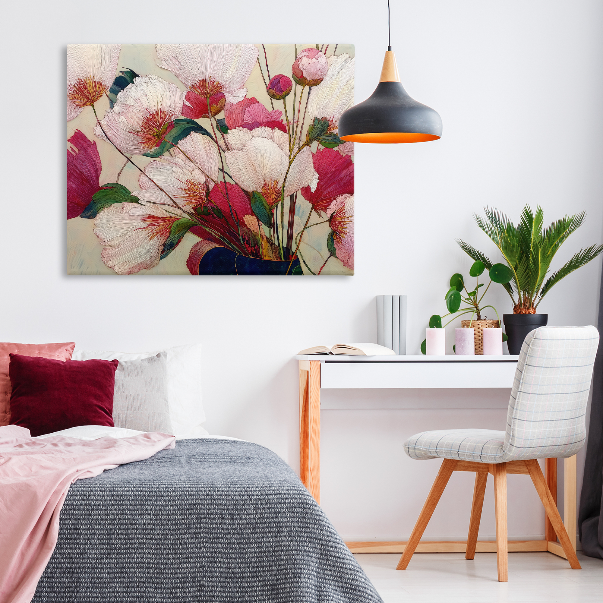 Lush Haiku Pink & White Flowers Canvas Wall Art, design by Annabelle Hall