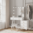 thumbnail image 6 of Kadyn Vanity Desk with Lighted Mirror, Vanity Table and Chair Set with 5 Drawers, Dressing Table Makeup Desk with Charging Station, White, 6 of 12