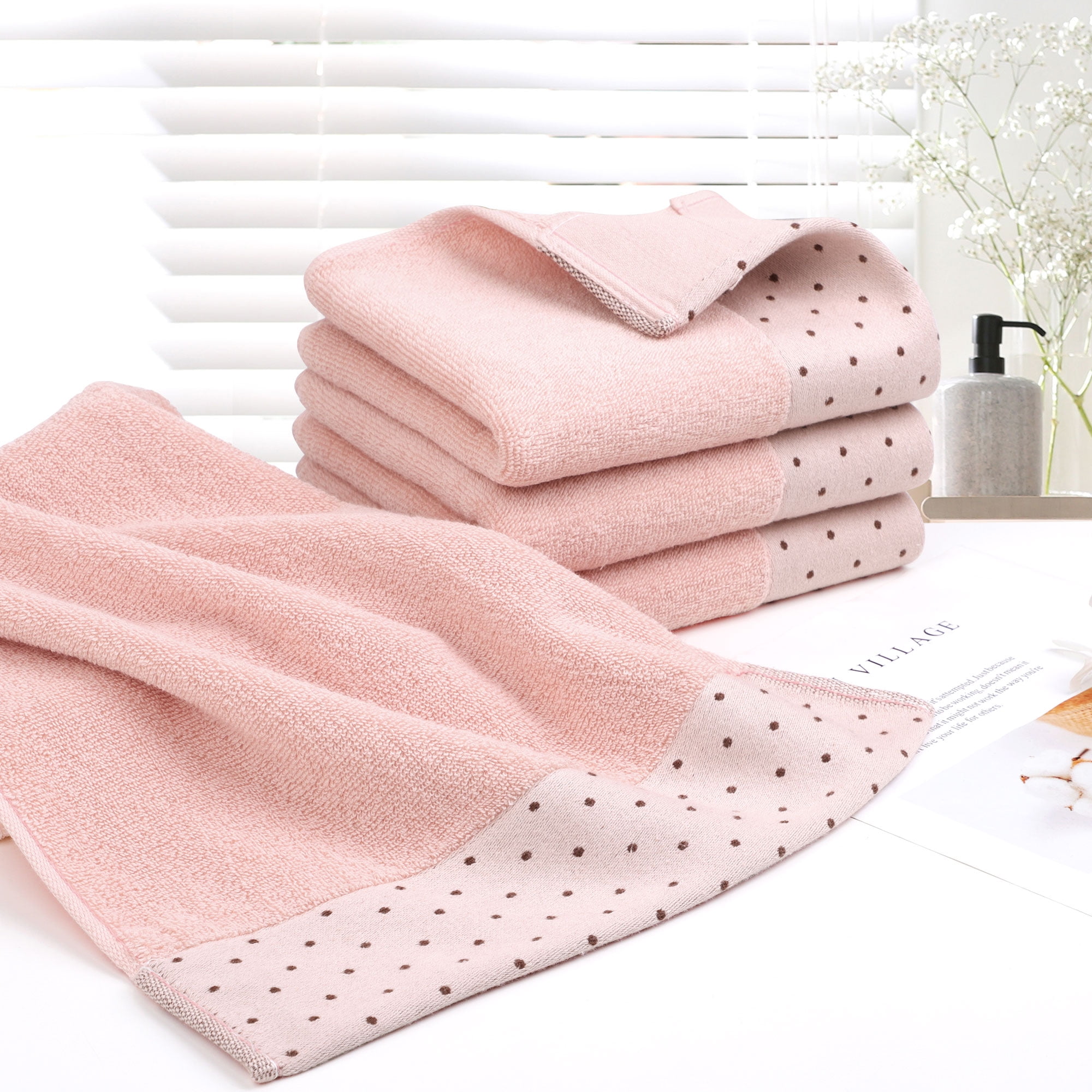 Unique Bargains Cotton 600 GSM Absorbent Hand Towel Set 14" x 30" Misty Rose 4 Pcs