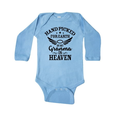 

Inktastic Handpicked for Earth By My Granma in Heaven with Angel Wings Gift Baby Boy or Baby Girl Long Sleeve Bodysuit