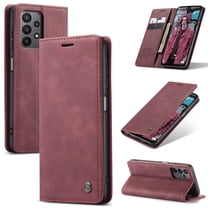 Feishell Slim Wallet Phone Case for Samsung Galaxy A23 4G 6.6 Inch,Premium PU Leather Magnetic Closure Folio ID Credit Card Slots Shockproof Protective Flip Kickstand Phone Cover,Winered