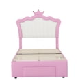 thumbnail image 3 of Twin Size LED Upholstered Storage Bed with Headboard, Modern Pink and White Platform Frame, 3 of 10