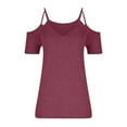 thumbnail image 6 of Brilliant Women Tops Women's Summer Solid Short Sleeve Top Off Shoulder V-Neck Casual Lace Up T-Shirt clothes under $10.00, 6 of 8
