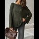 thumbnail image 4 of Suéter de Verano para Mujer, Cuello Redondo, Corta, Informal, de Punto, Tipo Pulóver Verde Oscuro M, 4 of 10