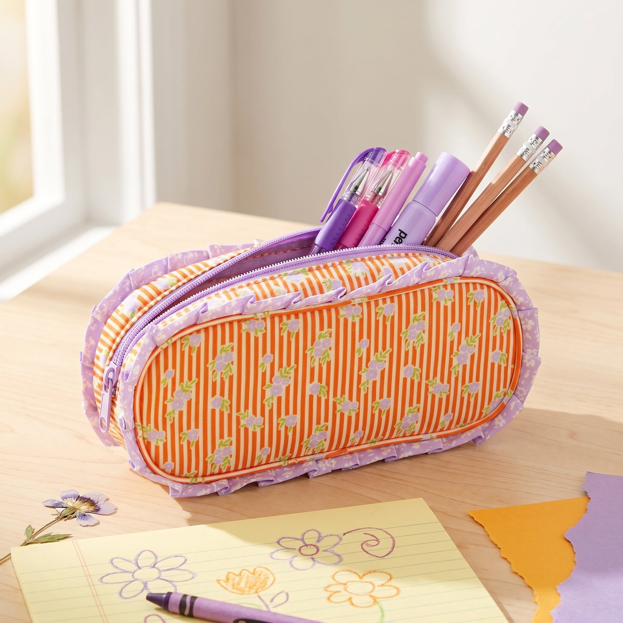 Pen+Gear Floral Ruffle Pencil Pouch, Multicolor - Walmart.com