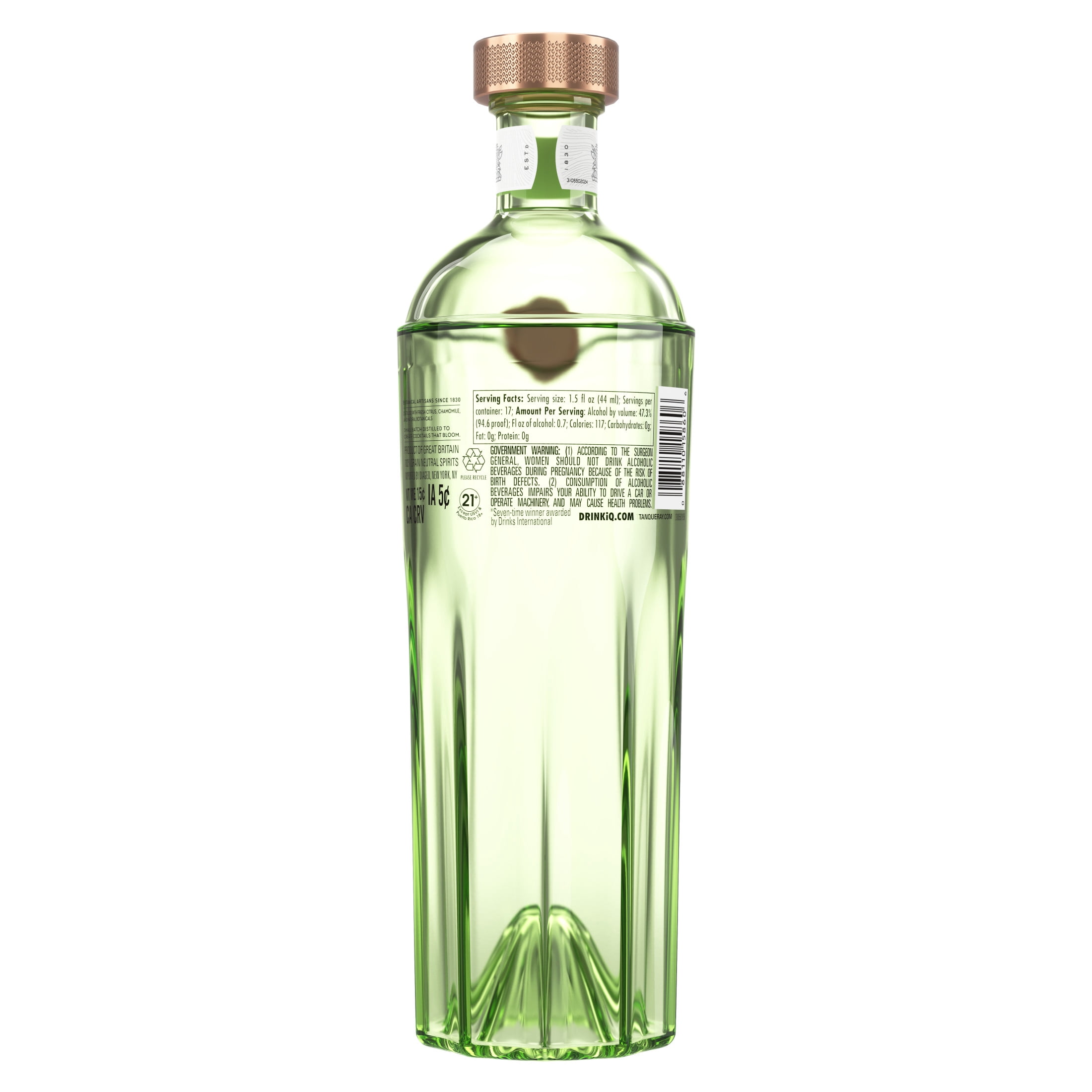 Tanqueray No. TEN Gin, 750 mL, 47% ABV, distilled with citrus