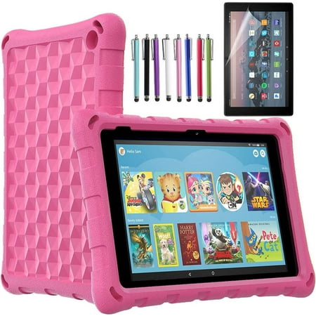 Epicgadget Fire 7 Tablet Case (12th Generation, 2022 Release) - EVA Foam Lightweight Shockproof Cover Case for Amazon Fire 7 inch Tablet Latest Model + 1 Screen Protector and 1 Stylus (Pink)