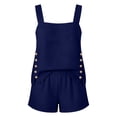 thumbnail image 5 of VBVC Women's 2 Piece Cotton-Linen Outfit Sets,Square Neck Sleeveless Tank Top and Shorts For Women,Ladies Side Slit Loungewear with Pockets,Navy,S-3XL, 5 of 8