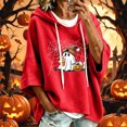 thumbnail image 2 of Women Hoodies Halloween Thin Ghost Pattern Print 3/4 Sleeve Holiday Party Pullover Sweatshirt Tops Fall Warm Apparel Red XL, 2 of 5