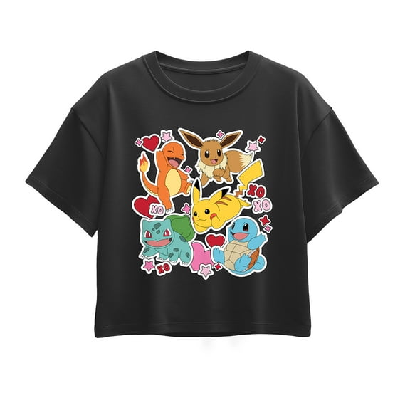 Pokémon - Vday Sticker Pokémon  - Youth Girl Short Sleeve Boxy Tee