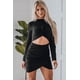 thumbnail image 4 of ABPHQTO Minivestido negro ajustado con pliegues y aberturas de manga larga para mujer, 4 of 5