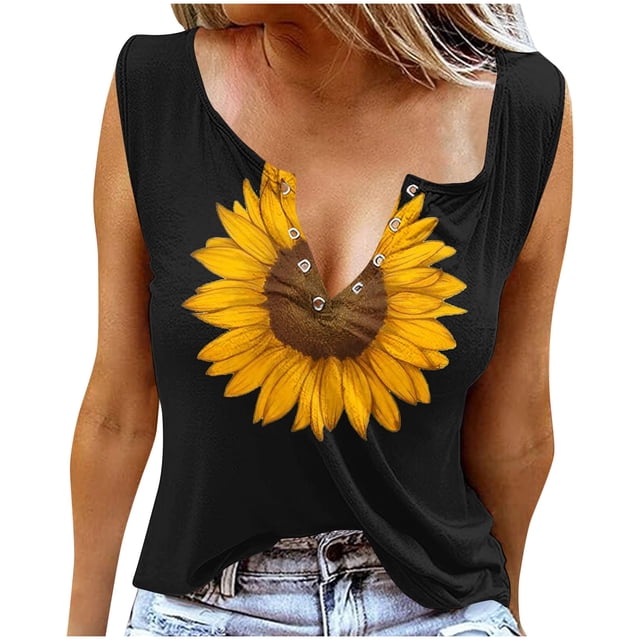 Camisetas para las Mujeres Día de la Independencia Impresión Suelta Cuello Redondo sin Mangas, Camisetas de Verano para las Mujeres