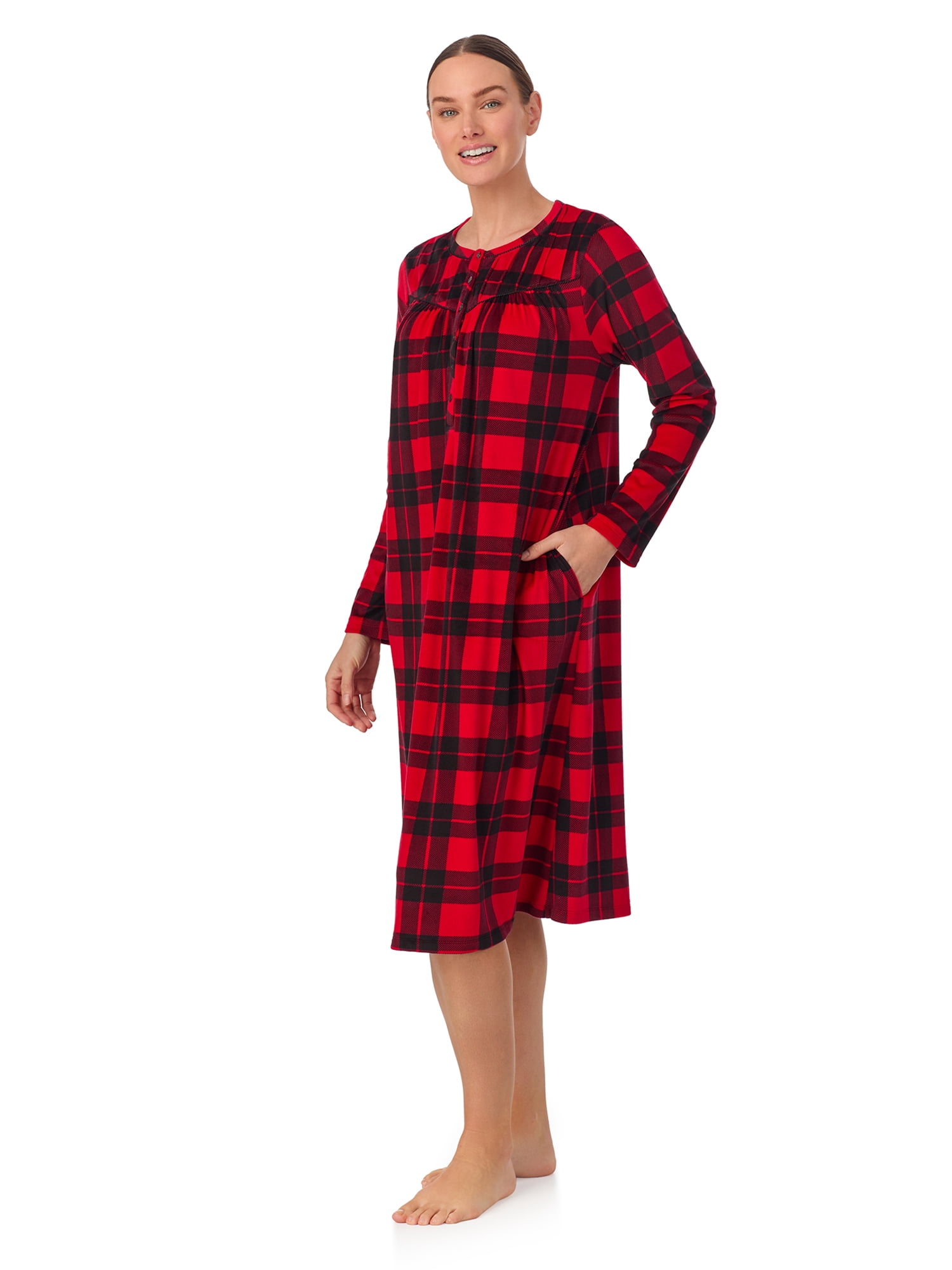 Aria Women’s Long Sleeve Strech Velour 44" Sleepwear Gown, Sizes S-4X