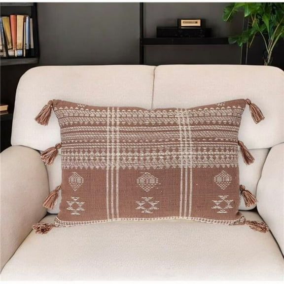 HomeRoots 529231 14 x 20 in. Beige & Brown Southwestern Cotton Throw Pillow with Tassels