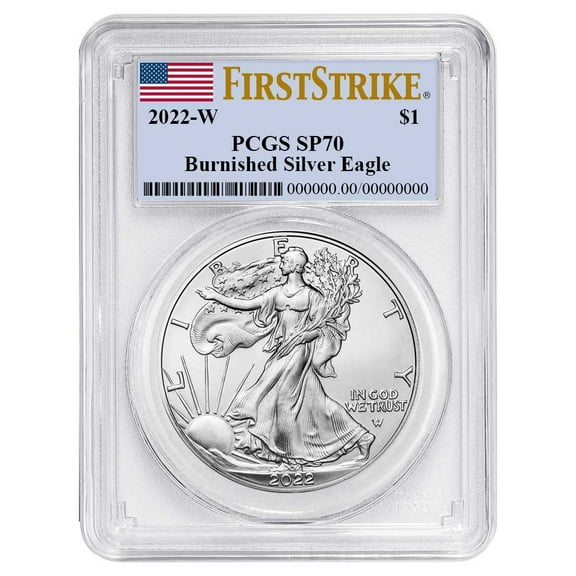 2022-W Burnished $1 American Silver Eagle PCGS SP70 FS Flag Label