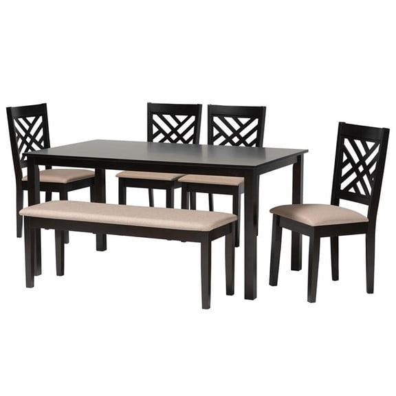 Baxton Studio Gustavo Sand Fabric and Walnut Brown Wood 6-Piece Dining Set