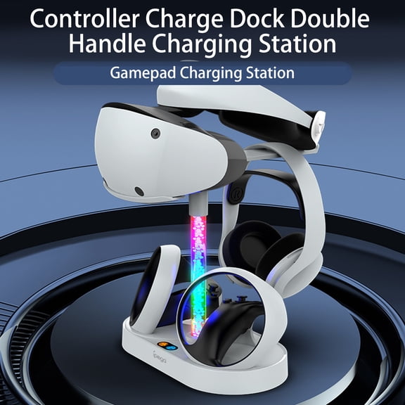 Joernso Game Handle Charger Magnetic Dazzling RGB Lights Glass/Headset Supporting Headset Dual Base Game Controller Charging Dock Holder for PS VR2