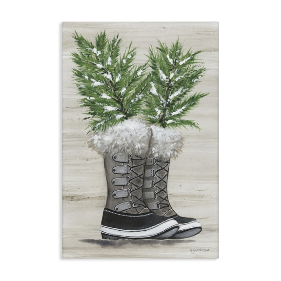 Stupell Industries Winter Sprigs in Boots Botanical & Floral Painting Gallery Wrapped Canvas Art Print Wall Art, 16 x 24
