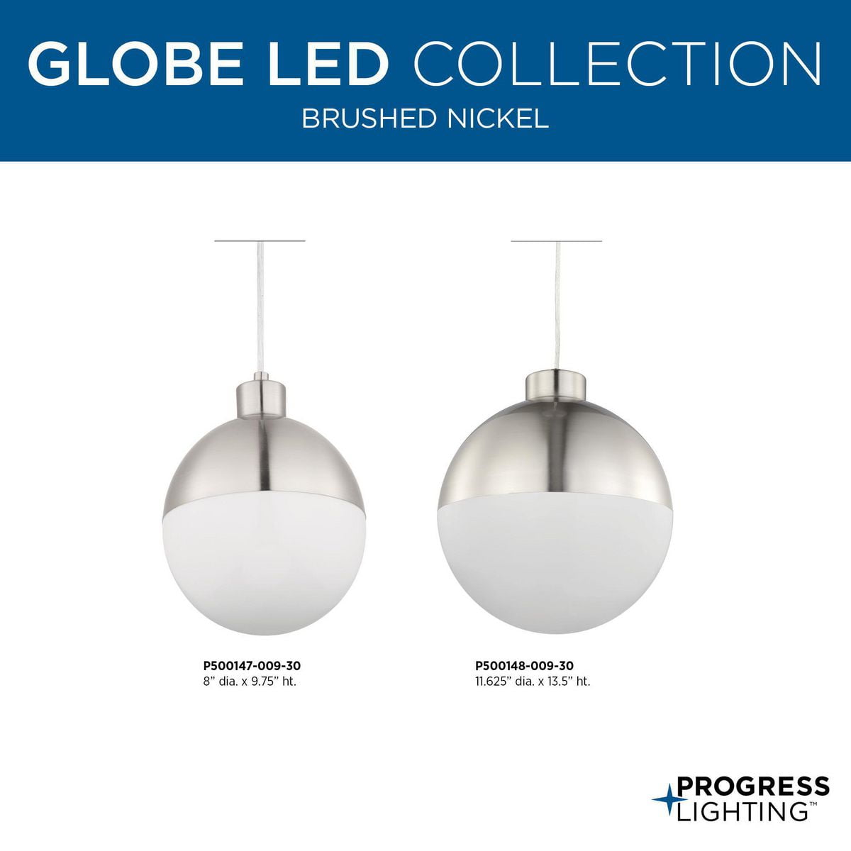 Globe LED Collection One-Light Brushed Nickel Opal Glass Mid-Century Modern  Pendant Light