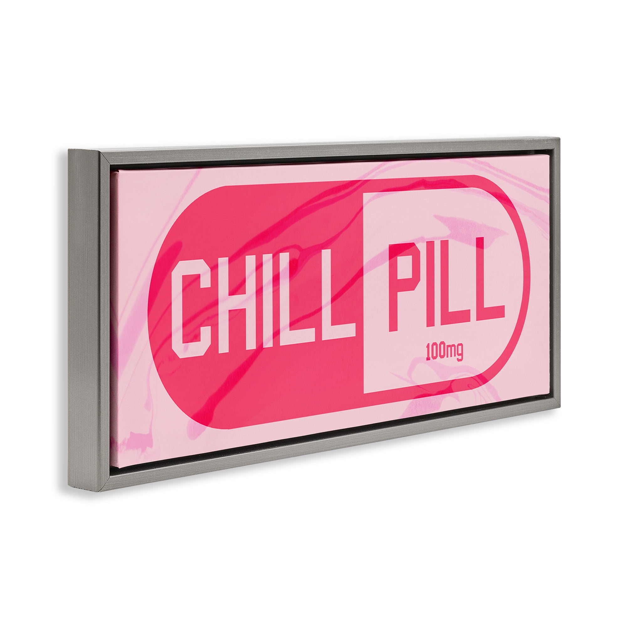 Stupell Industries Chill Pill Modern Pop Typography Painting Gray Floater Framed Canvas Art Print Wall Art, 31 x 14