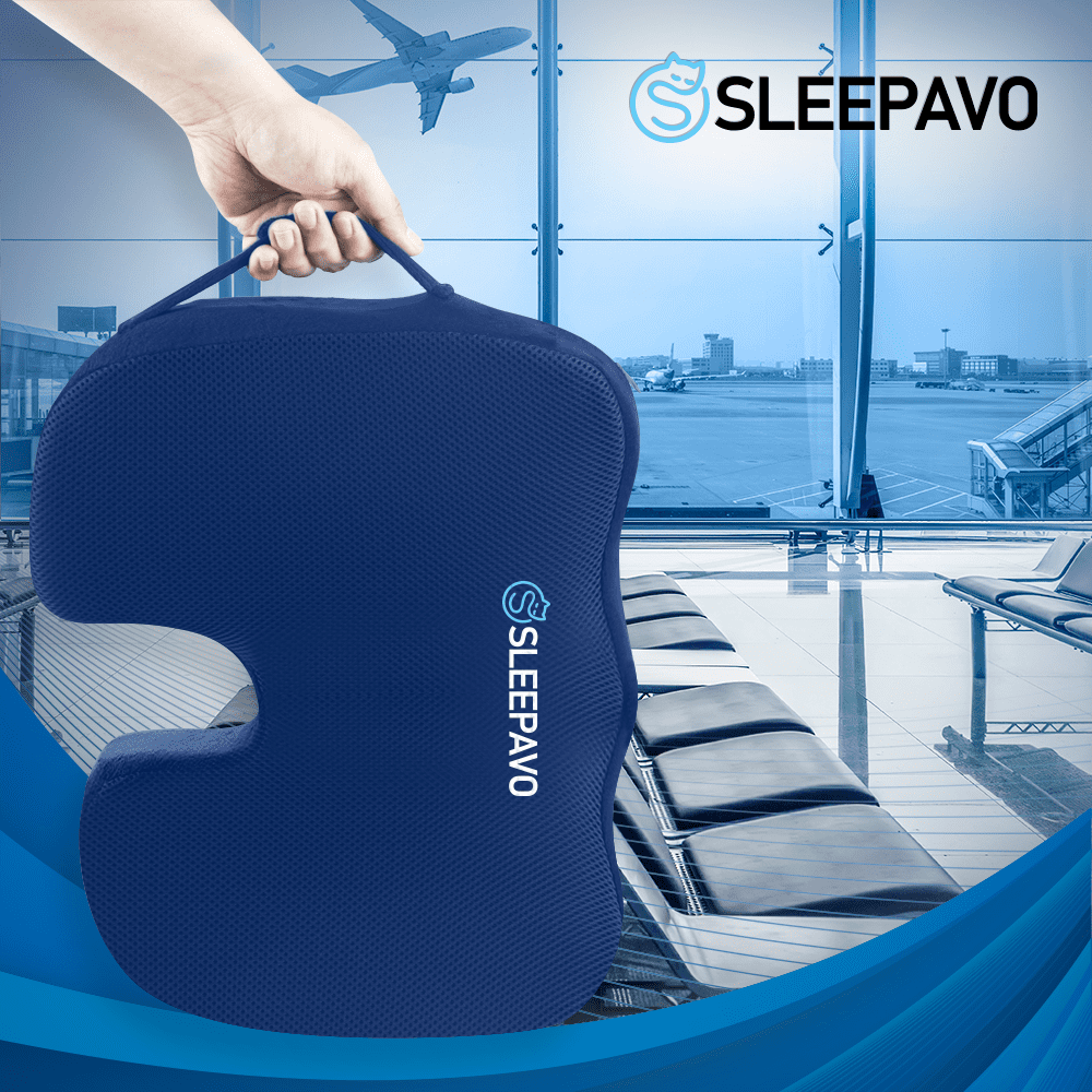 Sleepavo Navy Blue Memory Foam Seat Cushion - Office Seat Cushion for  Sciatica, Coccyx, Back, Tailbone & Lower Back Pain Relief - Butt Cushion  for Lumbar Support in Office Desk, Car & Airplane 