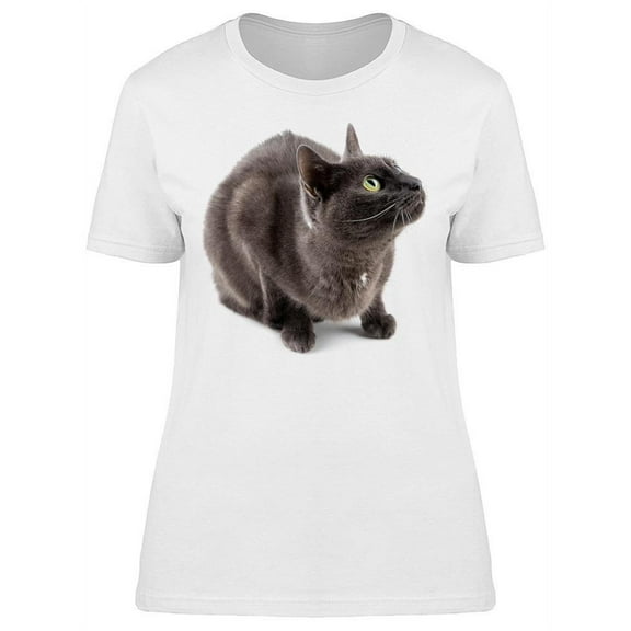 Dark Russian Cat Watchful T-Shirt Women -Image by Shutterstock, Female x-Large