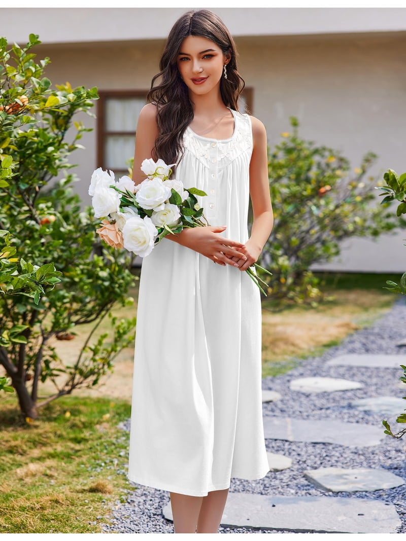 Ekouaer Nightgown L Sleeveless Victorian Sleep Dress