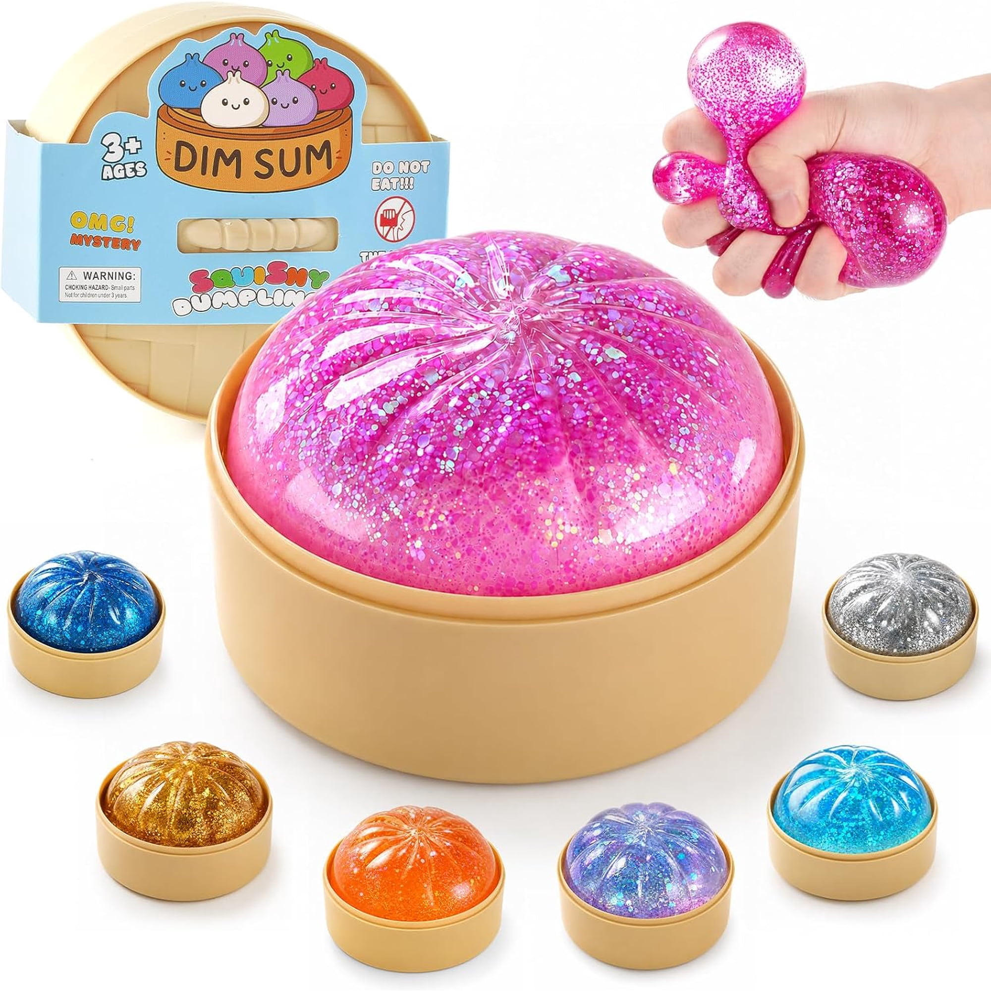 1Pcs Dumpling Squishies Toys, Squishy Fidget Squishies, Stretchy Squeeze Balls for Adults, Sensory Stress Balls for Anxiety Relief, with Steamer Box Party Favors，Butter Squishy(Random Color )