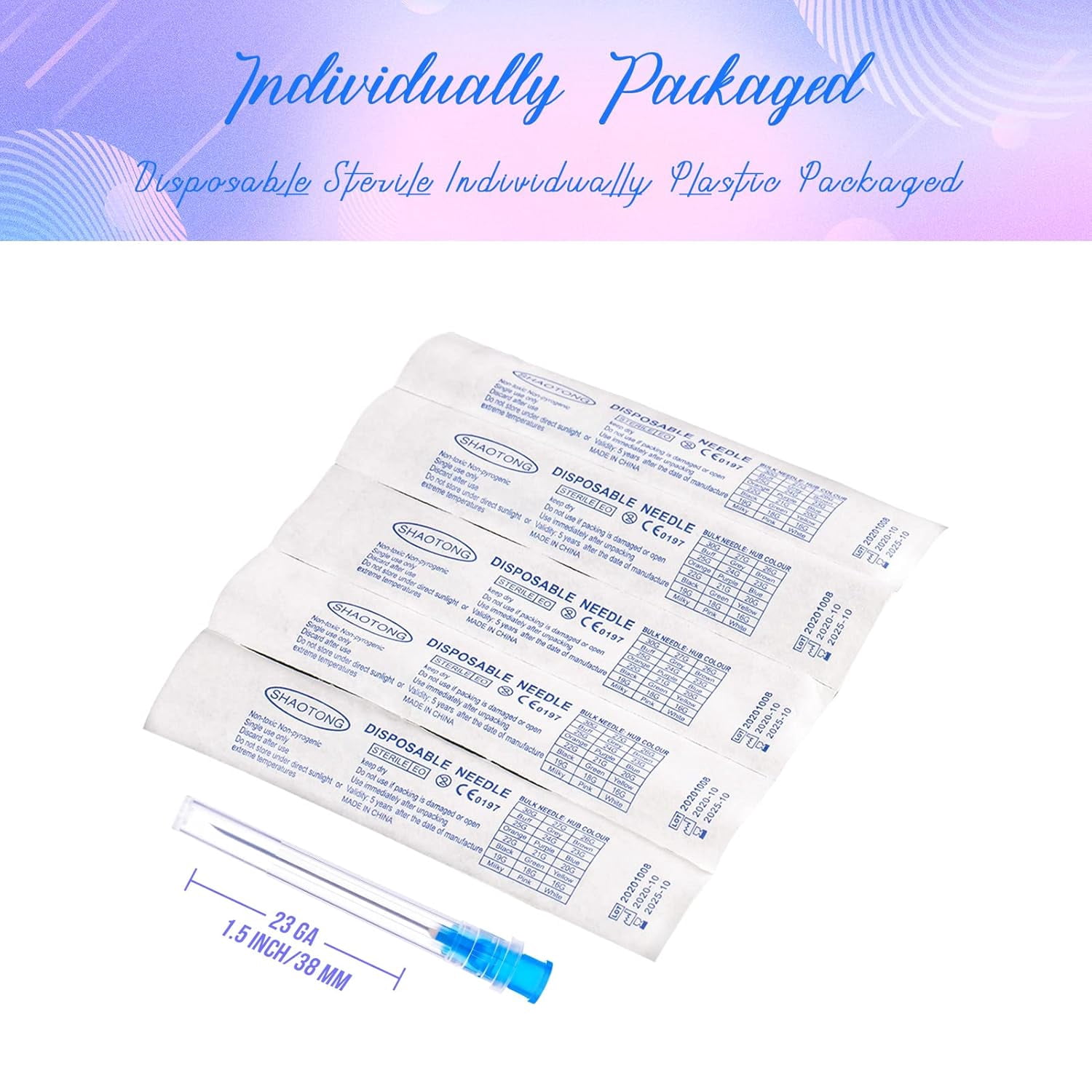 Size 23 needles, 1.5 inches, accessories, disposable laboratory supplies, 100 packs