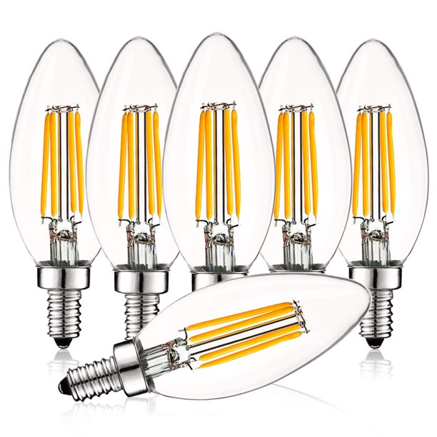 Luxrite 4W Vintage Candelabra LED Bulbs Dimmable, 430 Lumens, 2700K