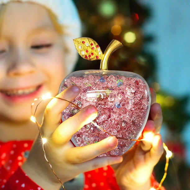 Manzana de cristal de Navidad, rojo rosa, manzanas de cristal para regalos románticos de Nochebuena para ella