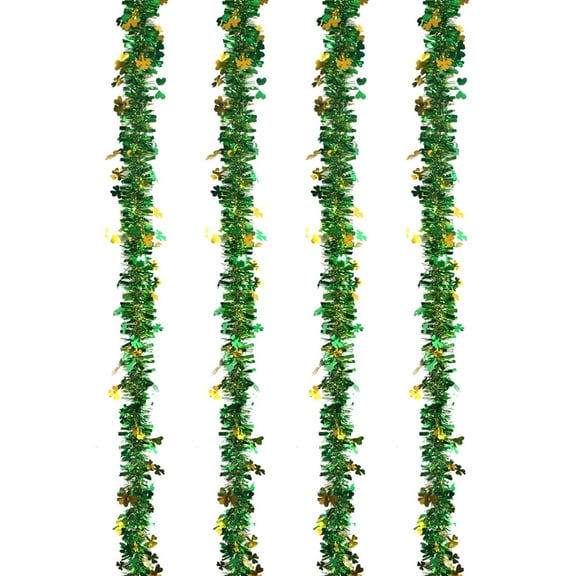 Aurgiarme 4Pcs Gold and Green Tinsel Ornament Metallic Tinsel Twist Artifical Vine Irish Festival Decoration for Home Decoration