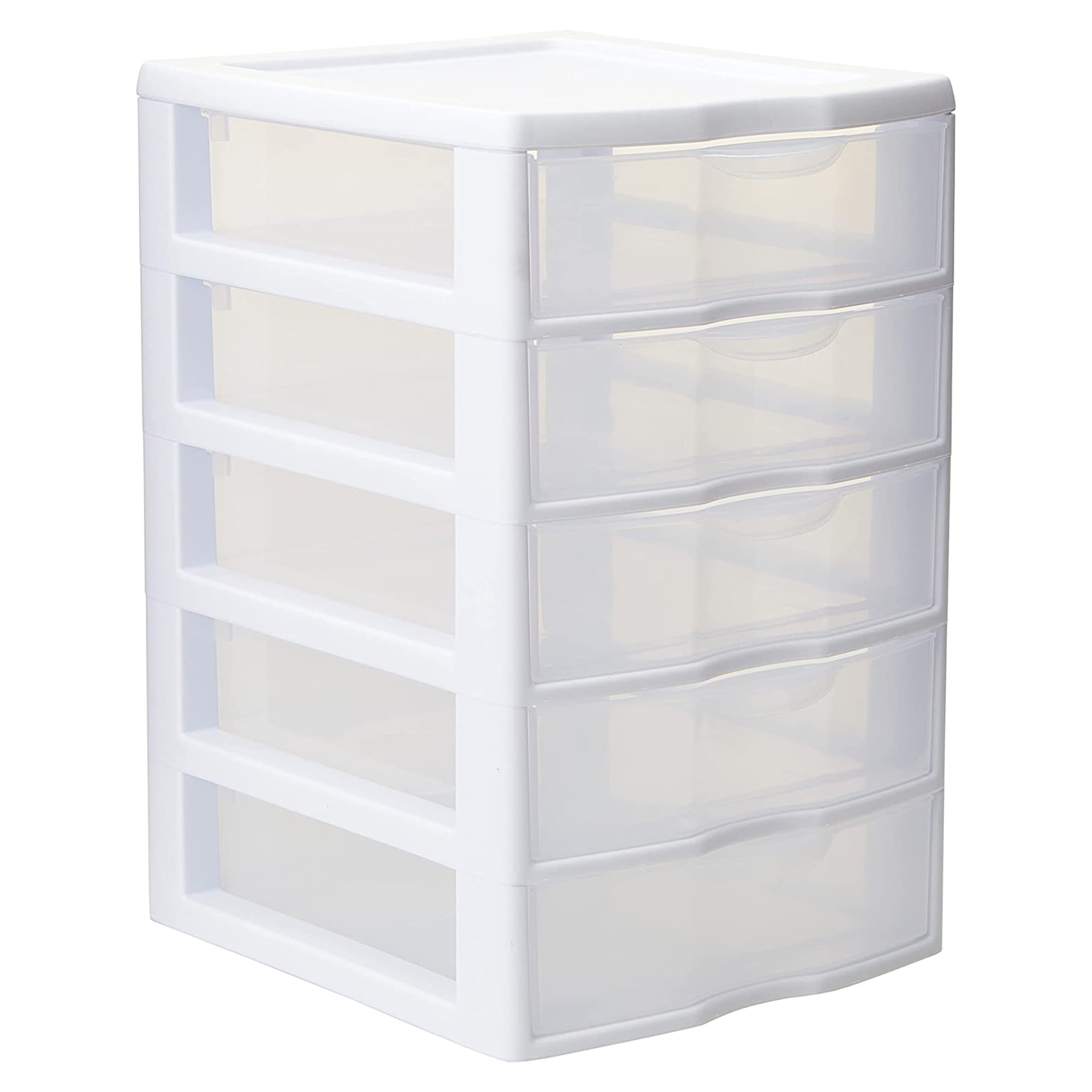 DEAYOU 5 Drawer Desktop Storage Bin Unit, Small Plastic Organizer, White  Frame with Clear Drawer, Mini Container Case for Desk, Storing Craft