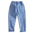 thumbnail image 4 of Curuila Kids Boys Denim Pants Elastic Waist Letter Print Straight Leg Pants For Boys Everyday Wear Comfort Joggers Trousers Size 2-3 Years, 4 of 4