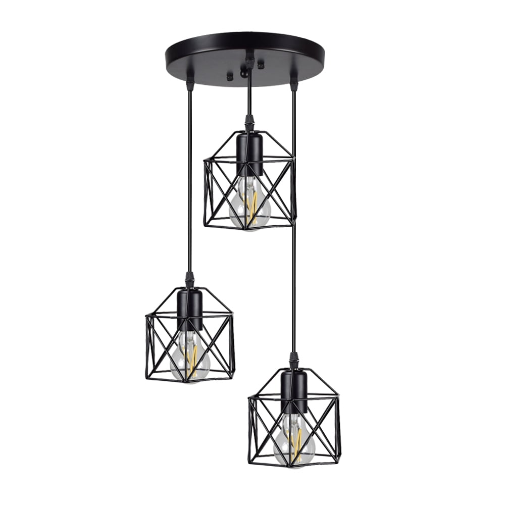 Depuley 3light Industrial Pendant Lighting Fixture with Black Metal