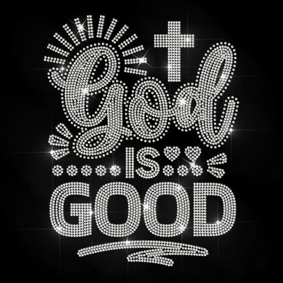 God is Good Rhinestone Iron on Decal Cross Hotfix Transfer Sticker Sacred Texts Heat Transfer Patch Bling Clothing Repair Applique