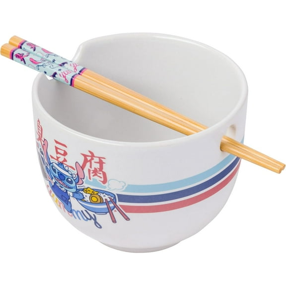 Disney Mickey and Minnie Ceramic Ramen Noodle Rice Bowl with Chopsticks, 20 Ounces