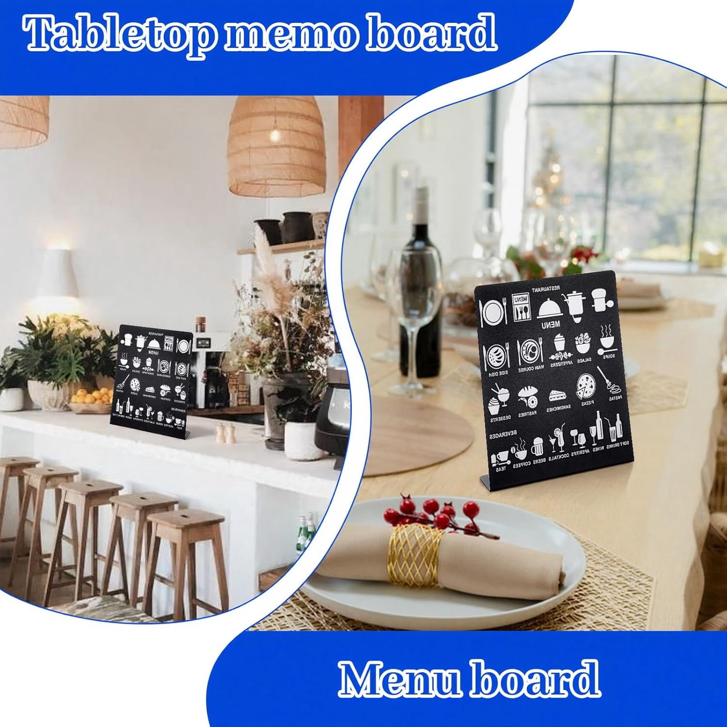 2 Pieces Magnetic Bulletin Board with Stand 11 x 8.5 Inches Mini Black Magnet Metal Tabletop Memo Display Board for Back to School Menu Table Home Kitchen Office Supplies