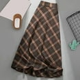 thumbnail image 3 of comerut Fall Winter Women Skirt High Elastic Waist Plaid Print Color Matching A-line Big Swing Thick Warm Soft Shirring Mid-calf Length Midi Skirt, 3 of 7