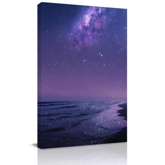 Purple Ocean Canvas Wall Art for Living Room, Modern Galaxy Coast Lavender Purple Poster Print Painting for Bedroom Office Home Decoration Wall Pictures Prepare To Hang 8"x10"