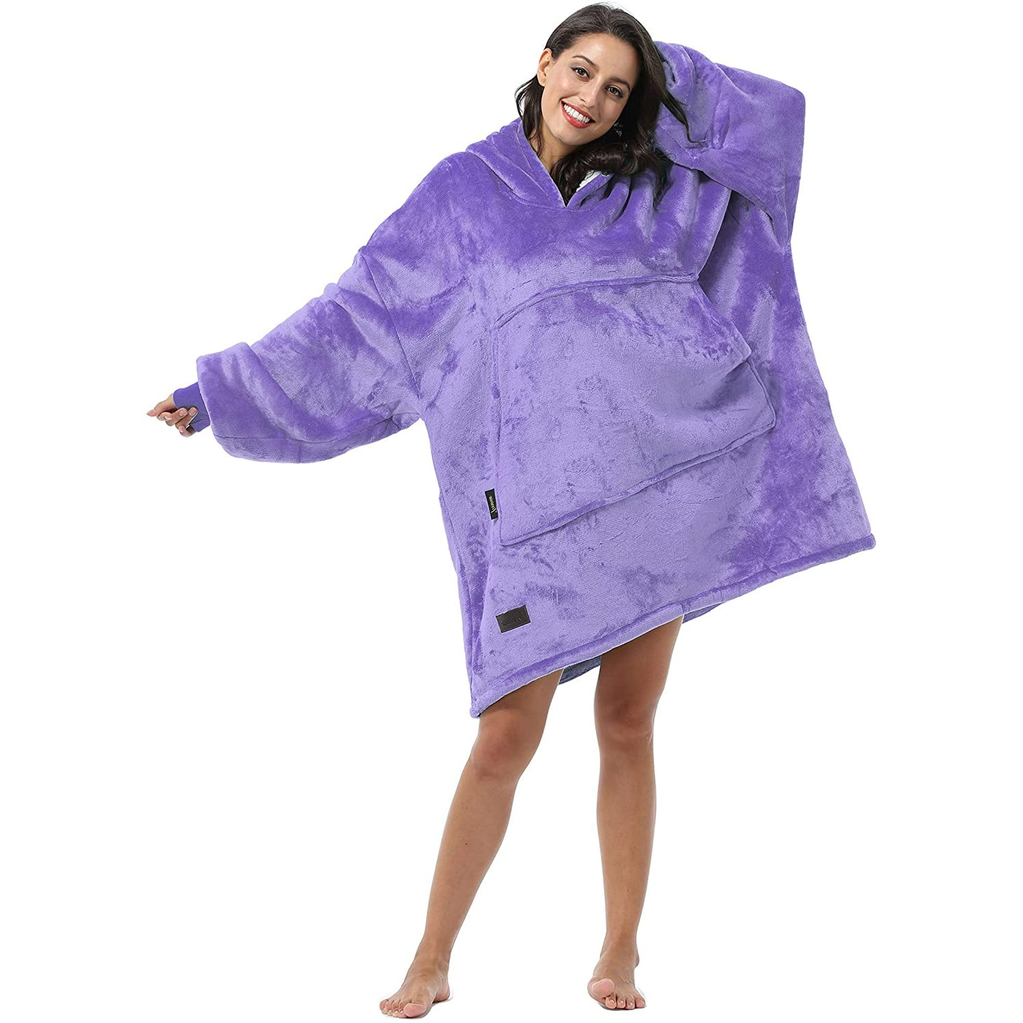 HHHC Oversized Hoodie Blanket Sweatshirt Comfortable Sherpa Giant Wearable Blankets Gift for Adults Men Women Teenagers Wife Girlfriend Purple Walmart